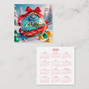 Tarjeta De Visita Cuadrada Calendario Año Nuevo 2026