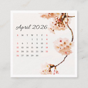 Tarjeta De Visita Cuadrada Calendario de abril de 2026