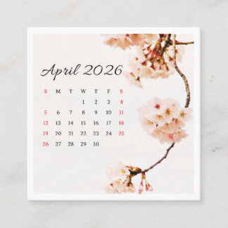 Tarjeta De Visita Cuadrada Calendario de abril de 2026