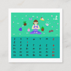 Tarjeta De Visita Cuadrada Calendario de posturas de yoga de dibujos animados