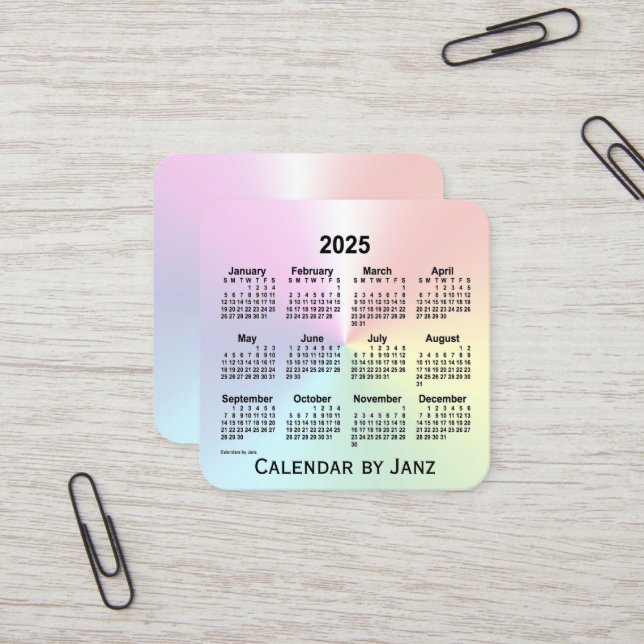 Tarjeta De Visita Cuadrada Calendario de verano arcoiris 2025 de Janz (Anverso/Reverso In Situ)