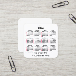 Tarjeta De Visita Cuadrada Calendario ISO de 52 semanas en blanco de 2024, de