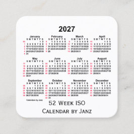 Tarjeta De Visita Cuadrada Calendario ISO de 52 semanas en blanco de 2027, de