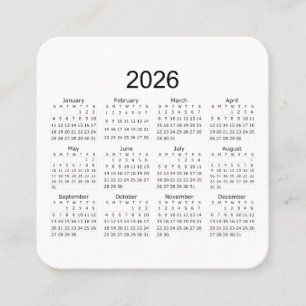 Tarjeta De Visita Cuadrada Calendario Minimalista Simple 2026