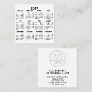 Tarjeta De Visita Cuadrada Calendario Mínimo Blanco 2027 con Logo