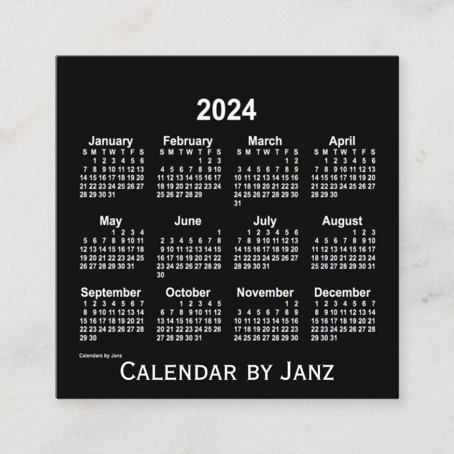Tarjeta De Visita Cuadrada Calendario Neon White 2024 de Janz (Anverso)