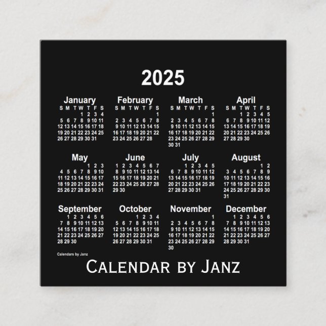 Tarjeta De Visita Cuadrada Calendario Neon White 2025 de Janz (Anverso)