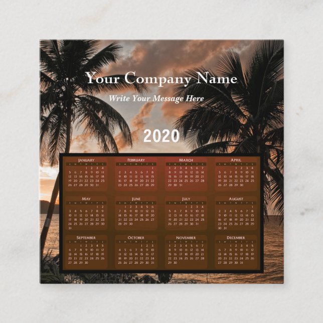 Tarjeta De Visita Cuadrada Calendario tropical de empresas de 2020 (Anverso)