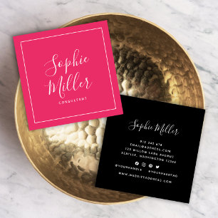 Tarjeta De Visita Cuadrada Caligrafía de borde Color editable de medios socia