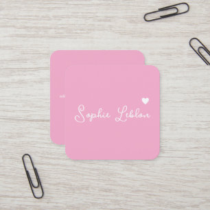 Tarjeta De Visita Cuadrada Caligrafía femenina rosa claro romántico