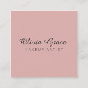 Tarjeta De Visita Cuadrada Caligrafía Minimalista Rosa Polvo y Carbón
