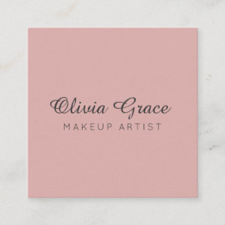 Tarjeta De Visita Cuadrada Caligrafía Minimalista Rosa Polvo y Carbón