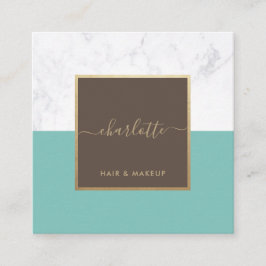 Tarjeta De Visita Cuadrada Caligrafía moderna Elegante Gold Brown y Verde azu