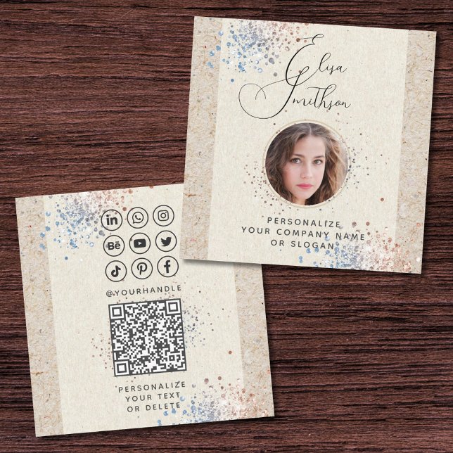 Tarjeta De Visita Cuadrada Caligrafía moderna Medios sociales Código QR Añadi (Subido por el creador)