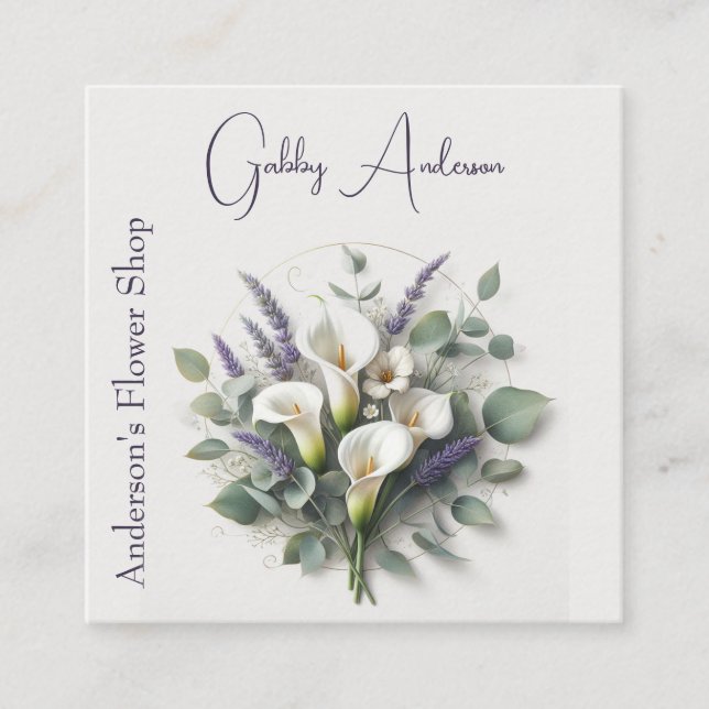 Tarjeta De Visita Cuadrada Calla Lilies y Lavender (Anverso)