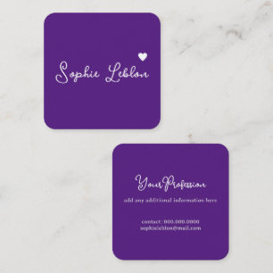 Tarjeta De Visita Cuadrada Calligrafía Royal-Purple Girly Romántica