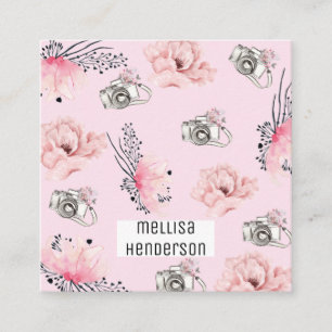 Tarjeta De Visita Cuadrada Cámara rosa elegante de luz floral