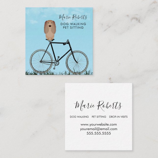Tarjeta De Visita Cuadrada Caminata de perro, sentada de Mascotas, cuidado de (Anverso / Reverso)