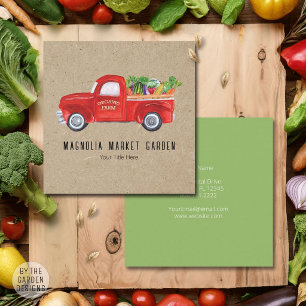 Tarjeta De Visita Cuadrada Camión de granja orgánica verduras mercado de agri