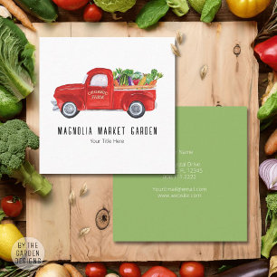 Tarjeta De Visita Cuadrada Camión de granja orgánica verduras mercado de agri
