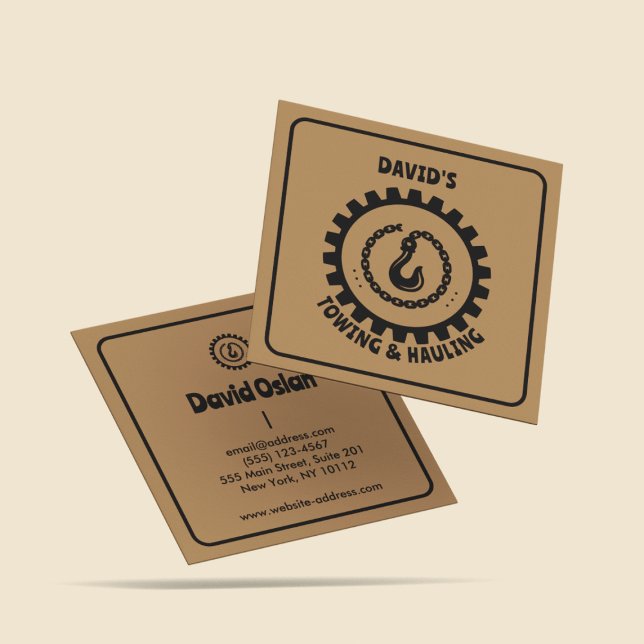 Tarjeta De Visita Cuadrada Camión de remolque profesional Hook Brown y Black (Subido por el creador)