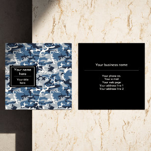 Tarjeta De Visita Cuadrada Camo Azul, Camuflaje de Invierno, Camuflaje de Nie