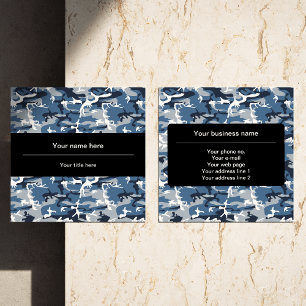 Tarjeta De Visita Cuadrada Camo Azul, Camuflaje de Invierno, Camuflaje de Nie
