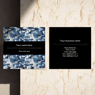 Tarjeta De Visita Cuadrada Camo Azul, Camuflaje de Invierno, Camuflaje de Nie