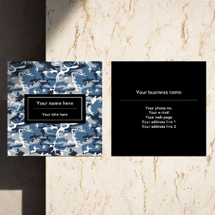 Tarjeta De Visita Cuadrada Camo Azul, Camuflaje de Invierno, Camuflaje de Nie
