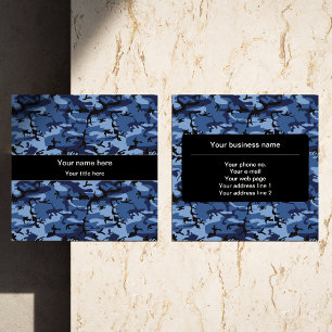 Tarjeta De Visita Cuadrada Camo de Marina, Camuflaje Azul, Militar, Ejército