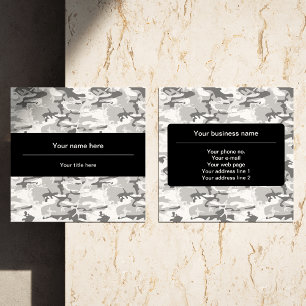 Tarjeta De Visita Cuadrada Camo Gris, Camuflaje de Invierno, Camuflaje de Nie