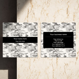 Tarjeta De Visita Cuadrada Camo Gris, Camuflaje de Invierno, Camuflaje de Nie