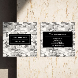 Tarjeta De Visita Cuadrada Camo Gris, Camuflaje de Invierno, Camuflaje de Nie