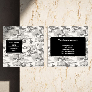 Tarjeta De Visita Cuadrada Camo Gris, Camuflaje de Invierno, Camuflaje de Nie