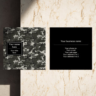 Tarjeta De Visita Cuadrada Camo gris, Camuflaje, Militar, Ejército