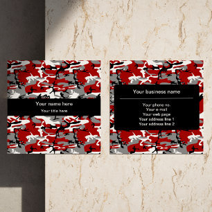 Tarjeta De Visita Cuadrada Camo rojo y gris, Camuflaje, Militar, Ejército