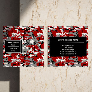 Tarjeta De Visita Cuadrada Camo rojo y gris, Camuflaje, Militar, Ejército