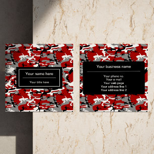 Tarjeta De Visita Cuadrada Camo rojo y gris, Camuflaje, Militar, Ejército