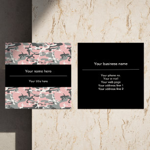 Tarjeta De Visita Cuadrada Camo rosa y gris, Camuflaje, Militar, Ejército