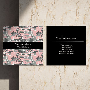 Tarjeta De Visita Cuadrada Camo rosa y gris, Camuflaje, Militar, Ejército