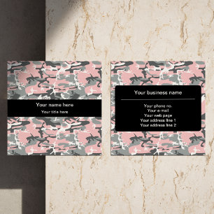 Tarjeta De Visita Cuadrada Camo rosa y gris, Camuflaje, Militar, Ejército