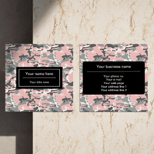 Tarjeta De Visita Cuadrada Camo rosa y gris, Camuflaje, Militar, Ejército
