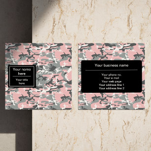 Tarjeta De Visita Cuadrada Camo rosa y gris, Camuflaje, Militar, Ejército