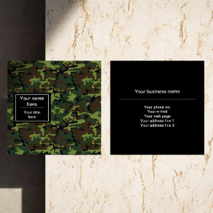 Tarjeta De Visita Cuadrada Camo Verde, Camuflaje, Militar, Ejército