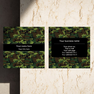 Tarjeta De Visita Cuadrada Camo Verde, Camuflaje, Militar, Ejército