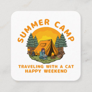 Tarjeta De Visita Cuadrada Campo de verano viajando con un gato