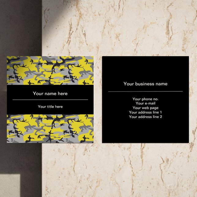 Tarjeta De Visita Cuadrada Camuflaje amarillo y gris, ejército, ejército (Subido por el creador)