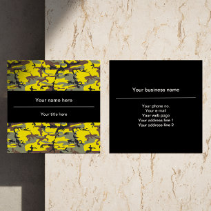 Tarjeta De Visita Cuadrada Camuflaje Amarillo y Marrón, Militar, Ejército