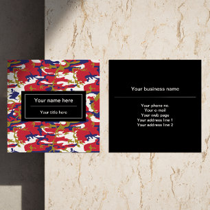 Tarjeta De Visita Cuadrada Camuflaje, Azul Blanco Rojo Dorado, Militar, Ejérc