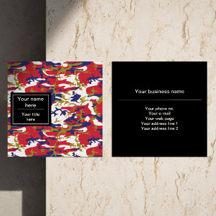 Tarjeta De Visita Cuadrada Camuflaje, Azul Blanco Rojo Dorado, Militar, Ejérc